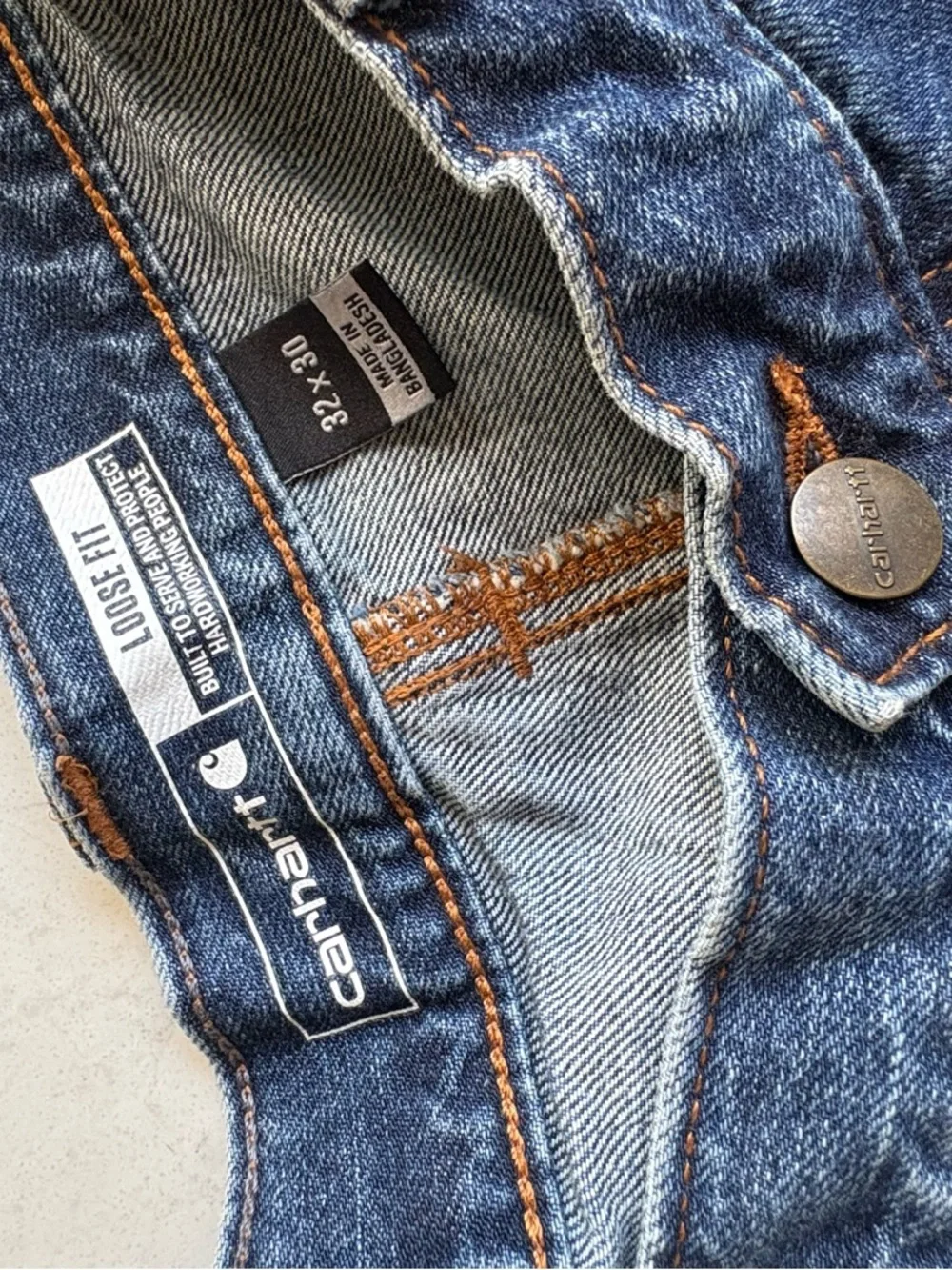 Carhartt Dark Blue Denim Carpenter Pants with Logo Patch 32x30